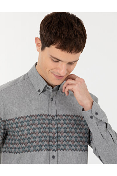 Pierre Cardin Açık Gri Slim Fit Uzun Kollu Gömlek 50255681-VR001