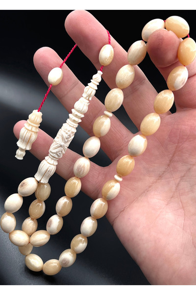 BCF Koleksiyon مسبحة صلاة على شكل عظمة الجمل باللون الأبيض - 10 × 14 مم، 33 حبة، شرابة قابلة للتعديل بنظام DK 050960 . 261024