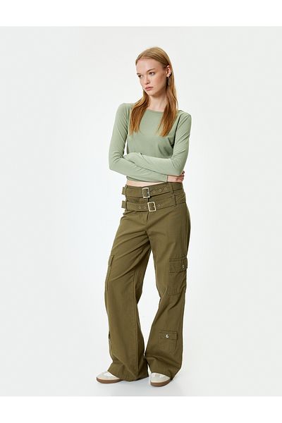 Koton Basic T-Shirt Long Sleeve Crew Neck Draped Viscose Blended