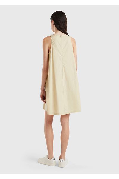United Colors of Benetton Women's Beige 100% Cotton Sleeveless Midi Dress