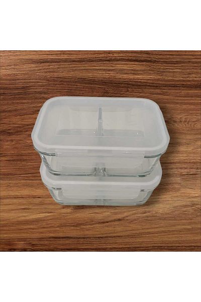 LAV Feyzade Fresco Glass Set of 2 Locked 720Cc White Storage Container with Lid