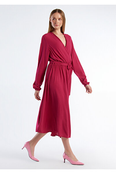 United Colors of Benetton Γυναικείο φούξια 100% παχύρρευστο φόρεμα με μακρυμάνικο διπλό στήθος