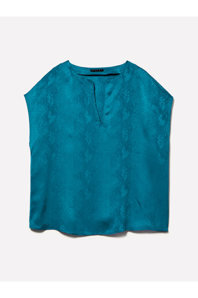 Sisley Women's Emerald Green 100% Viscous Regular Cut Kimono Sleeve V-Neck Blouse