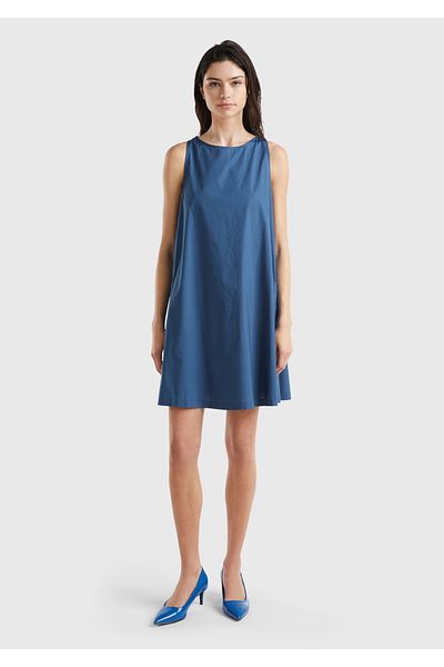 United Colors of Benetton Women's Mid-Length Dress in Midnight Blue 100% Cotton Sleeveless