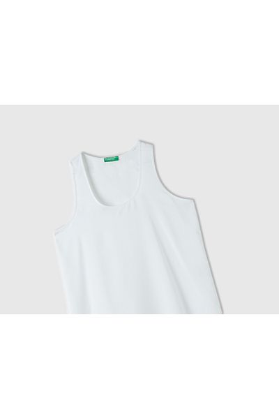 United Colors of Benetton بلوزة نسائية بيضاء 100% مزخرفة ومخيطة وواسعة برقبة دائرية