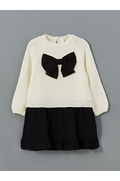 LC Waikiki Sukienka dla dziewczynki z dzianiny z okrągłym dekoltem i wstążką