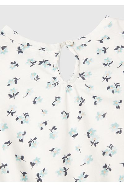 United Colors of Benetton Girl's Blue-Cream All-Patterned Low-Cut Waist Zero Sleeve Dress
