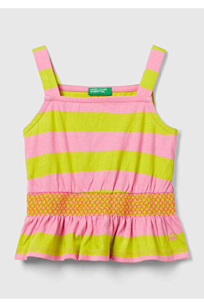 United Colors of Benetton Bluză pentru fetiță, roz-verde, cu mâneci zero, cu ...