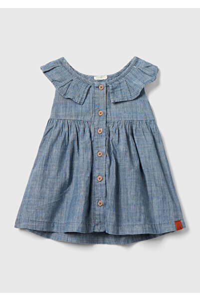 United Colors of Benetton Bebek Mavi Mix Çizgili Yakası Fırfırlı Dekoratif Dü...