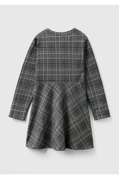United Colors of Benetton Rochie cu mânecă lungă cu fustă evazată cu gât rotund afumat pentru fete