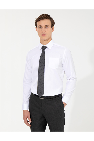 Pierre Cardin قميص كلاسيكي أبيض بأكمام طويلة وقصة عادية 50258931 -VR013