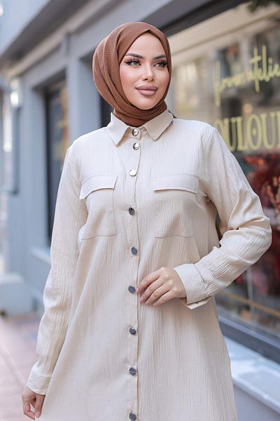 MİSSKAYLE Σετ Hijab Beige με λεπτομέρεια τσέπης