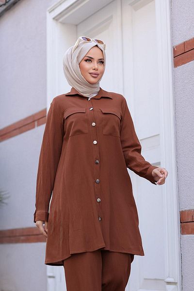 MİSSKAYLE Καφέ κοστούμι Hijab με λεπτομέρεια τσέπης