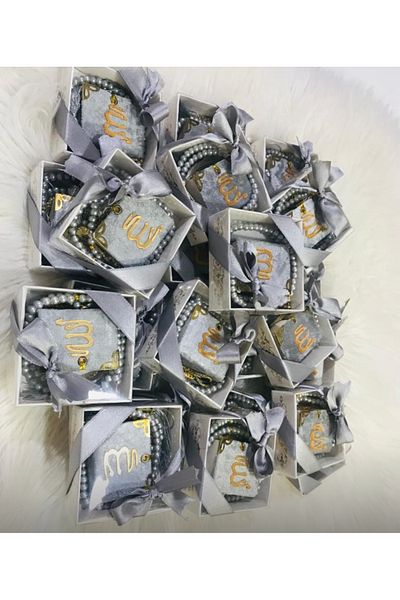 Classy Μίνι Σετ Κοράνι και Χάντρες Προσευχής Δώρου 20 Τεμαχίων Γκρι Χρώμα