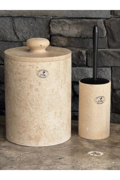 Polen Stone طقم حمام مكون من قطعتين من حجر الترافرتين الطبيعي بمقبض ذاتي مع س...