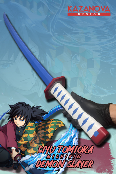 Kazanova Design Giyu Tomioka Demon Slayer Katlanabilir Katana (98 CM) Gerçek Boy