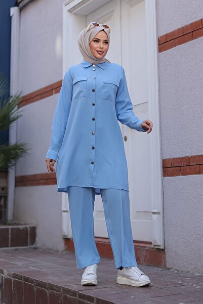 MİSSKAYLE Σετ Hijab Baby Blue με λεπτομέρεια τσέπης