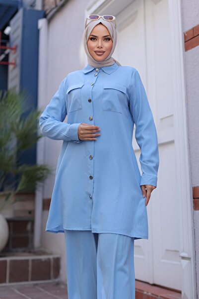 MİSSKAYLE Σετ Hijab Baby Blue με λεπτομέρεια τσέπης