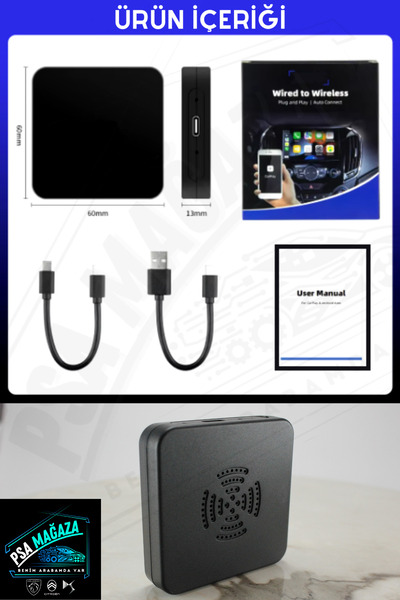 bavcar Kablosuz CarPlay ve Android Auto Cihazı 2IN1 [2024 Vers. Mini Model Hem iPhone İOS hem de Android