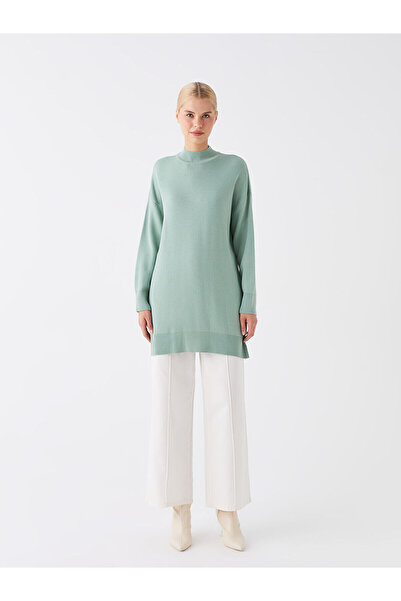 LC Waikiki Green Half Turtleneck Oversized Women's Knitwear Tunic