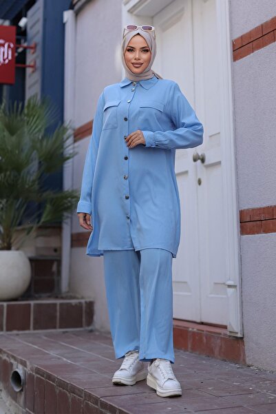 MİSSKAYLE Σετ Hijab Baby Blue με λεπτομέρεια τσέπης