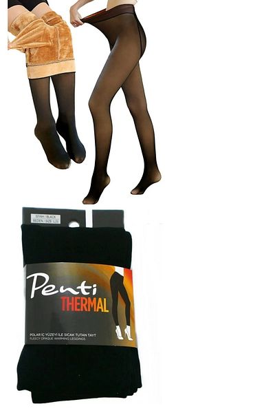 Penti Černá sada Thermal Penti punčochových kalhot - Thinlook Qulat, fleecový dárek