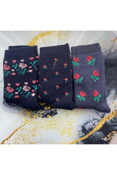 Günyan Store Women's Winter Thick Patterned Socks 3 Pairs