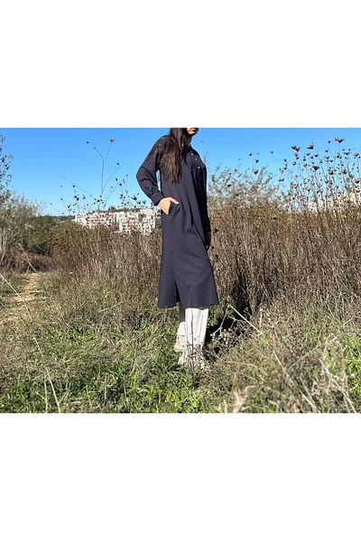 EMZEYN Buttoned Cotton Tall Placket Islamic Tunic with Pockets