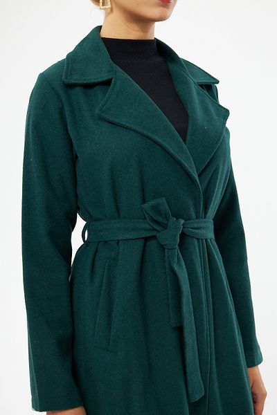 Oyga Emerald Colored Women's Winter Stamp Coat - Belted and Unlined
