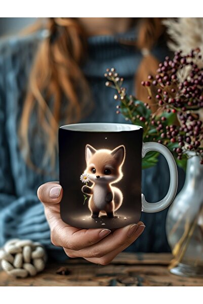 Evion Cute Animal Holding Daisy Themed 3D Design Ceramic Mug - Gift Mug