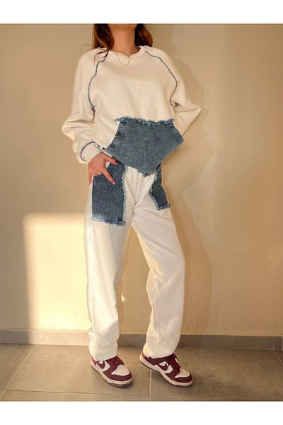 Zentoni Denim Detailed, 3 Thread Raster Women's Top and Bottom Set