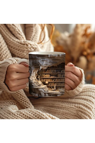 Evion 3D Design Printed Bookshelf Ceramic Mug - Gift
