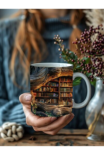 Evion 3D Design Printed Bookshelf Ceramic Mug - Gift