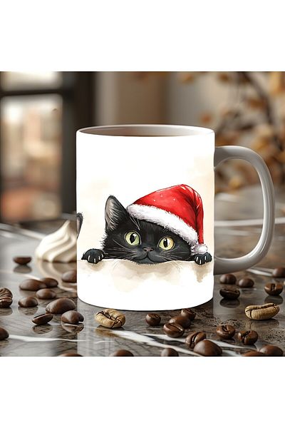 Evion Christmas Cat Themed 3D Design Ceramic Mug - Gift Mug