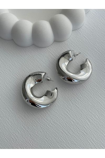 OzBeauty Silver Slanted Hoop Earrings