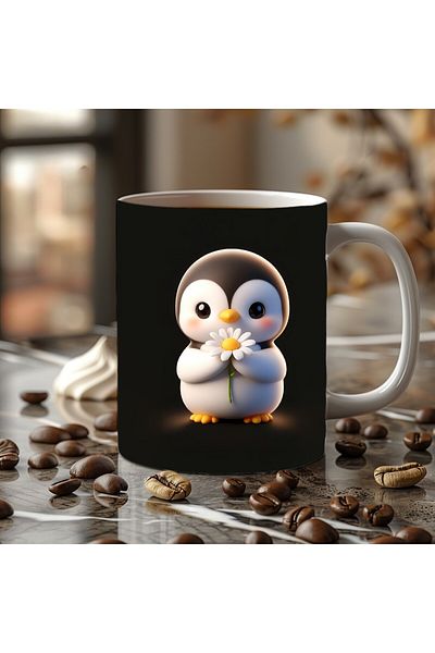 Evion Cute Animal Holding Daisy Themed 3D Design Ceramic Mug - Gift Mug