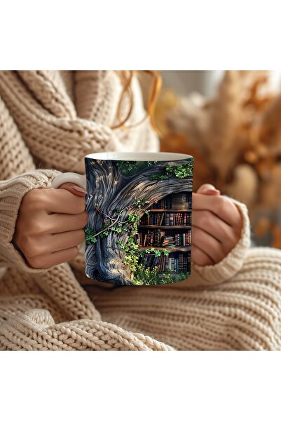 Evion 3D Design Printed Bookshelf Ceramic Mug - Gift