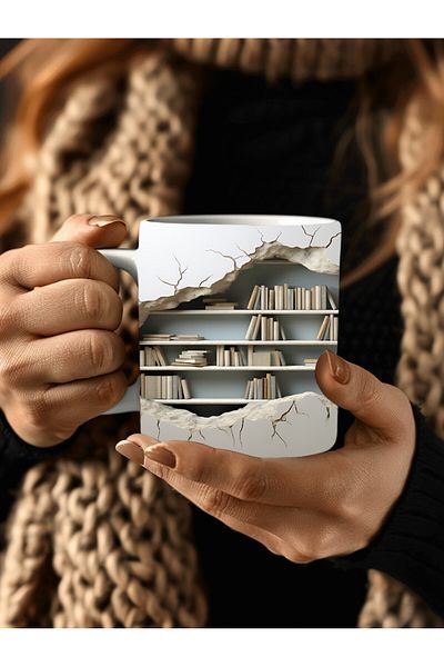 Evion 3D Design Printed Bookshelf Ceramic Mug - Gift