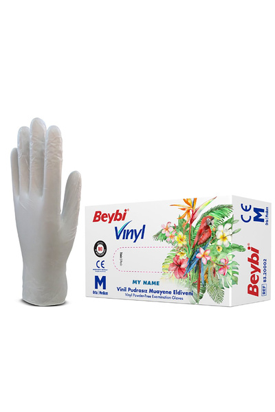 MY NAME قفازات بيبي الفينيل الخالية من البودرة - 100 قطعة، عبوة واحدة متوسطة