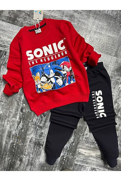 öykümgaleria Boy's Sonic Winter 2 Thread Raised Top and Bottom Set