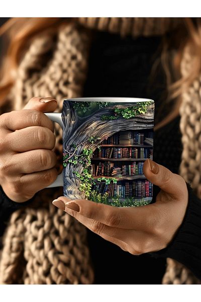 Evion 3D Design Printed Bookshelf Ceramic Mug - Gift