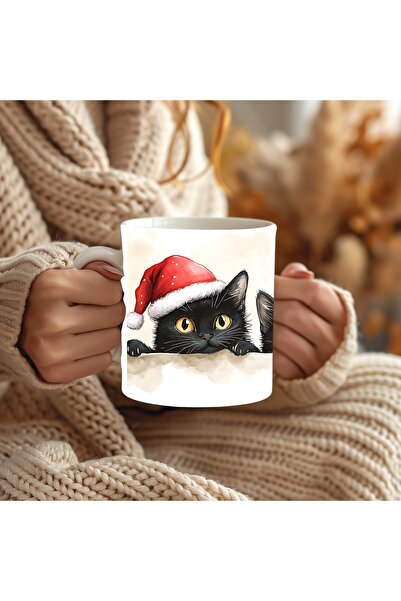 Evion Christmas Cat Themed 3D Design Ceramic Mug - Gift Mug