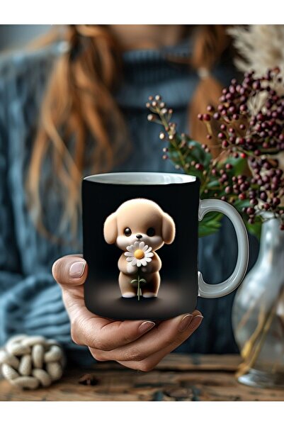 Evion Cute Animal Holding Daisy Themed 3D Design Ceramic Mug - Gift Mug