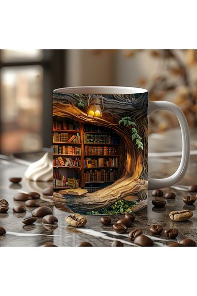 Evion 3D Design Printed Bookshelf Ceramic Mug - Gift