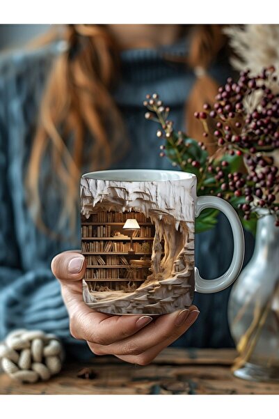Evion 3D Design Printed Bookshelf Ceramic Mug - Gift