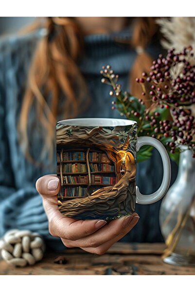 Evion 3D Design Printed Bookshelf Ceramic Mug - Gift