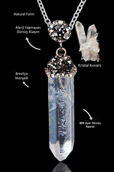 Erilsa Sertifikalı Ham Diş Obelisk Kesim Zirkon Taşlı Model Kristal Kuvars Kolye