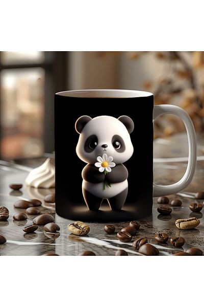 Evion Cute Animal Holding Daisy Themed 3D Design Ceramic Mug - Gift Mug