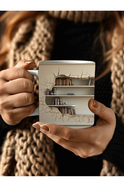 Evion 3D Design Printed Bookshelf Ceramic Mug - Gift