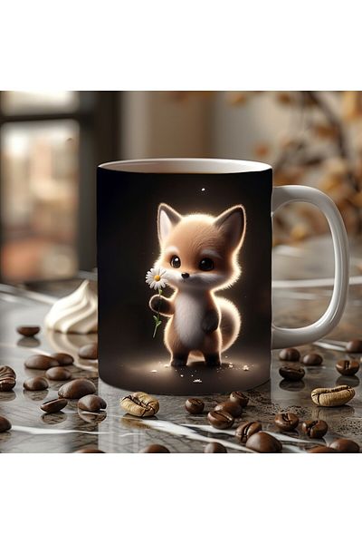 Evion Cute Animal Holding Daisy Themed 3D Design Ceramic Mug - Gift Mug